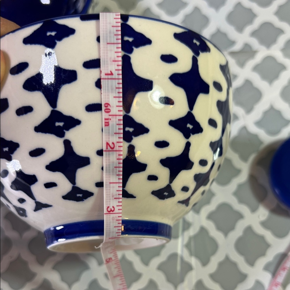 West Elm Blue and White Drip Glaze Ceramic Bowls - Picture 5 of 7